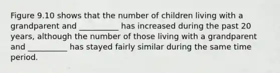 Figure 9.10 shows that the number of children living with a grandparent and __________ has increased during the past 20 years, although the number of those living with a grandparent and __________ has stayed fairly similar during the same time period.