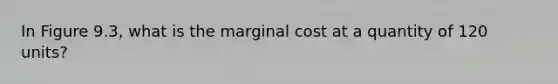 In Figure 9.3, what is the marginal cost at a quantity of 120 units?