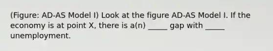 (Figure: AD-AS Model I) Look at the figure AD-AS Model I. If the economy is at point X, there is a(n) _____ gap with _____ unemployment.