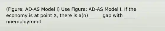 (Figure: AD-AS Model I) Use Figure: AD-AS Model I. If the economy is at point X, there is a(n) _____ gap with _____ unemployment.