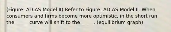 (Figure: AD-AS Model II) Refer to Figure: AD-AS Model II. When consumers and firms become more optimistic, in the short run the _____ curve will shift to the _____. (equilibrium graph)