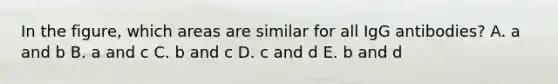 In the figure, which areas are similar for all IgG antibodies? A. a and b B. a and c C. b and c D. c and d E. b and d