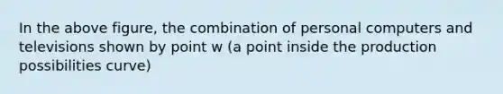 In the above figure, the combination of personal computers and televisions shown by point w (a point inside the production possibilities curve)