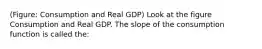 (Figure: Consumption and Real GDP) Look at the figure Consumption and Real GDP. The slope of the consumption function is called the: