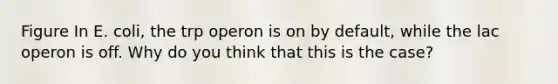 Figure In E. coli, the trp operon is on by default, while the lac operon is off. Why do you think that this is the case?