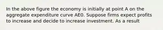 In the above figure the economy is initially at point A on the aggregate expenditure curve AE0. Suppose firms expect profits to increase and decide to increase investment. As a result