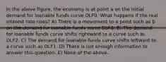 In the above figure, the economy is at point a on the initial demand for loanable funds curve DLF0. What happens if the real interest rate rises? A) There is a movement to a point such as b on the demand for loanable funds curve DLF0. B) The demand for loanable funds curve shifts rightward to a curve such as DLF2. C) The demand for loanable funds curve shifts leftward to a curve such as DLF1. D) There is not enough information to answer this question. E) None of the above.