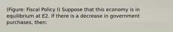 (Figure: Fiscal Policy I) Suppose that this economy is in equilibrium at E2. If there is a decrease in government purchases, then: