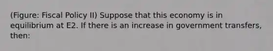 (Figure: Fiscal Policy II) Suppose that this economy is in equilibrium at E2. If there is an increase in government transfers, then: