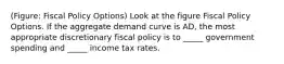 (Figure: Fiscal Policy Options) Look at the figure Fiscal Policy Options. If the aggregate demand curve is AD, the most appropriate discretionary fiscal policy is to _____ government spending and _____ income tax rates.