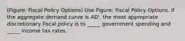 (Figure: Fiscal Policy Options) Use Figure: Fiscal Policy Options. If the aggregate demand curve is AD', the most appropriate discretionary fiscal policy is to _____ government spending and _____ income tax rates.