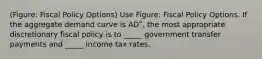 (Figure: Fiscal Policy Options) Use Figure: Fiscal Policy Options. If the aggregate demand curve is ADʺ, the most appropriate discretionary fiscal policy is to _____ government transfer payments and _____ income tax rates.