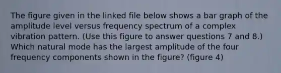 The figure given in the linked file below shows a bar graph of the amplitude level versus frequency spectrum of a complex vibration pattern. (Use this figure to answer questions 7 and 8.) Which natural mode has the largest amplitude of the four frequency components shown in the figure? (figure 4)