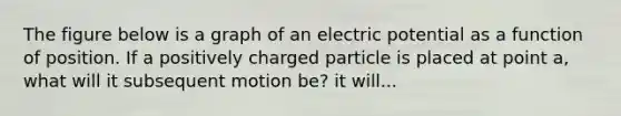 The figure below is a graph of an electric potential as a function of position. If a positively charged particle is placed at point a, what will it subsequent motion be? it will...