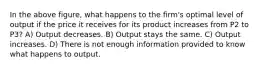 In the above figure, what happens to the firm's optimal level of output if the price it receives for its product increases from P2 to P3? A) Output decreases. B) Output stays the same. C) Output increases. D) There is not enough information provided to know what happens to output.