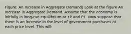 Figure: An Increase in Aggregate Demand) Look at the figure An Increase in Aggregate Demand. Assume that the economy is initially in long-run equilibrium at YP and P1. Now suppose that there is an increase in the level of government purchases at each price level. This will: