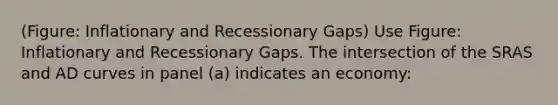 (Figure: Inflationary and Recessionary Gaps) Use Figure: Inflationary and Recessionary Gaps. The intersection of the SRAS and AD curves in panel (a) indicates an economy: