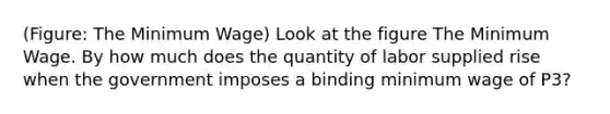 (Figure: The Minimum Wage) Look at the figure The Minimum Wage. By how much does the quantity of labor supplied rise when the government imposes a binding minimum wage of P3?