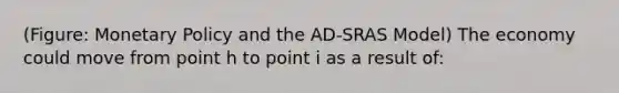 (Figure: Monetary Policy and the AD-SRAS Model) The economy could move from point h to point i as a result of: