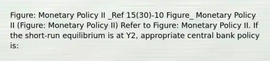 Figure: <a href='https://www.questionai.com/knowledge/kEE0G7Llsx-monetary-policy' class='anchor-knowledge'>monetary policy</a> II _Ref 15(30)-10 Figure_ Monetary Policy II (Figure: Monetary Policy II) Refer to Figure: Monetary Policy II. If the short-run equilibrium is at Y2, appropriate central bank policy is: