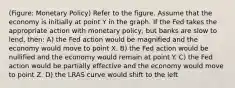 (Figure: Monetary Policy) Refer to the figure. Assume that the economy is initially at point Y in the graph. If the Fed takes the appropriate action with monetary policy, but banks are slow to lend, then: A) the Fed action would be magnified and the economy would move to point X. B) the Fed action would be nullified and the economy would remain at point Y. C) the Fed action would be partially effective and the economy would move to point Z. D) the LRAS curve would shift to the left