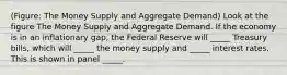 (Figure: The Money Supply and Aggregate Demand) Look at the figure The Money Supply and Aggregate Demand. If the economy is in an inflationary gap, the Federal Reserve will _____ Treasury bills, which will _____ the money supply and _____ interest rates. This is shown in panel _____.