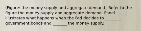 (Figure: the money supply and aggregate demand_ Refer to the figure the money supply and aggregate demand. Panel ______ illustrates what happens when the Fed decides to ________ government bonds and _______ the money supply.