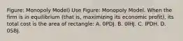 Figure: Monopoly Model) Use Figure: Monopoly Model. When the firm is in equilibrium (that is, maximizing its economic profit), its total cost is the area of rectangle: A. 0PDJ. B. 0IHJ. C. IPDH. D. 0SBJ.