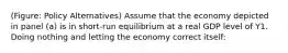 (Figure: Policy Alternatives) Assume that the economy depicted in panel (a) is in short-run equilibrium at a real GDP level of Y1. Doing nothing and letting the economy correct itself: