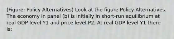 (Figure: Policy Alternatives) Look at the figure Policy Alternatives. The economy in panel (b) is initially in short-run equilibrium at real GDP level Y1 and price level P2. At real GDP level Y1 there is: