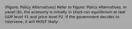 (Figure: Policy Alternatives) Refer to Figure: Policy Alternatives. In panel (b), the economy is initially in short-run equilibrium at real GDP level Y1 and price level P2. If the government decides to intervene, it will MOST likely: