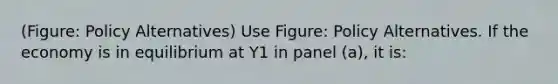 (Figure: Policy Alternatives) Use Figure: Policy Alternatives. If the economy is in equilibrium at Y1 in panel (a), it is: