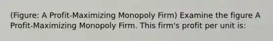 (Figure: A Profit-Maximizing Monopoly Firm) Examine the figure A Profit-Maximizing Monopoly Firm. This firm's profit per unit is: