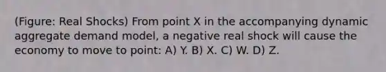 (Figure: Real Shocks) From point X in the accompanying dynamic aggregate demand model, a negative real shock will cause the economy to move to point: A) Y. B) X. C) W. D) Z.