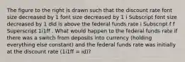 The figure to the right is drawn such that the discount rate font size decreased by 1 font size decreased by 1 i Subscript font size decreased by 1 did is above the federal funds rate i Subscript f f Superscript 1i1ff . What would happen to the federal funds rate if there was a switch from deposits into currency​ (holding everything else​ constant) and the federal funds rate was initially at the discount rate ​(1i1ff ​= id​)?