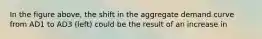 In the figure above, the shift in the aggregate demand curve from AD1 to AD3 (left) could be the result of an increase in