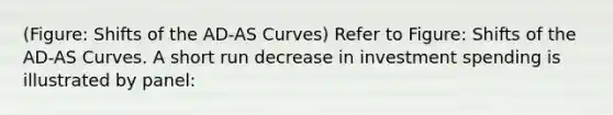 (Figure: Shifts of the AD-AS Curves) Refer to Figure: Shifts of the AD-AS Curves. A short run decrease in investment spending is illustrated by panel: