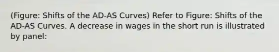 (Figure: Shifts of the AD-AS Curves) Refer to Figure: Shifts of the AD-AS Curves. A decrease in wages in the short run is illustrated by panel: