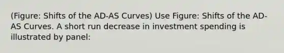 (Figure: Shifts of the AD-AS Curves) Use Figure: Shifts of the AD-AS Curves. A short run decrease in investment spending is illustrated by panel: