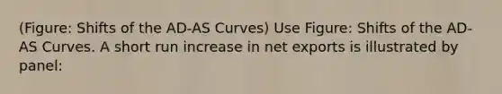 (Figure: Shifts of the AD-AS Curves) Use Figure: Shifts of the AD-AS Curves. A short run increase in net exports is illustrated by panel: