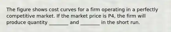 The figure shows cost curves for a firm operating in a perfectly competitive market. If the market price is P4, the firm will produce quantity ________ and ________ in the short run.