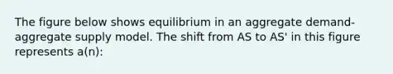 ​The figure below shows equilibrium in an aggregate demand-aggregate supply model. The shift from AS to AS' in this figure represents a(n):