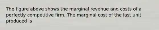 The figure above shows the marginal revenue and costs of a perfectly competitive firm. The marginal cost of the last unit produced is