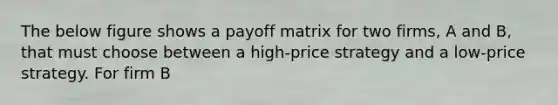 The below figure shows a payoff matrix for two firms, A and B, that must choose between a high-price strategy and a low-price strategy. For firm B