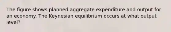 The figure shows planned aggregate expenditure and output for an economy. The Keynesian equilibrium occurs at what output level?