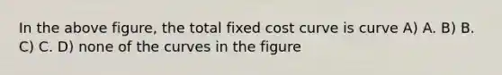 In the above figure, the total fixed cost curve is curve A) A. B) B. C) C. D) none of the curves in the figure