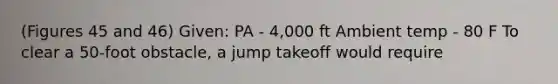 (Figures 45 and 46) Given: PA - 4,000 ft Ambient temp - 80 F To clear a 50-foot obstacle, a jump takeoff would require