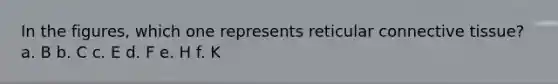 In the figures, which one represents reticular <a href='https://www.questionai.com/knowledge/kYDr0DHyc8-connective-tissue' class='anchor-knowledge'>connective tissue</a>? a. B b. C c. E d. F e. H f. K