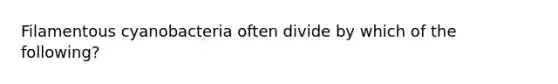 Filamentous cyanobacteria often divide by which of the following?