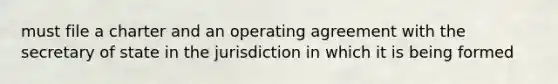 must file a charter and an operating agreement with the secretary of state in the jurisdiction in which it is being formed